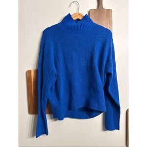 Express Blue Knit Turtle Neck Long Sleeve Drop Shoulder Pullover Sweater Small